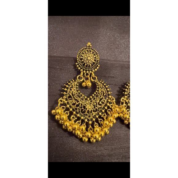 Bollywood Desi Boho Oxidized Gold Tone Jhumka Earrings - Picture 4 of 4